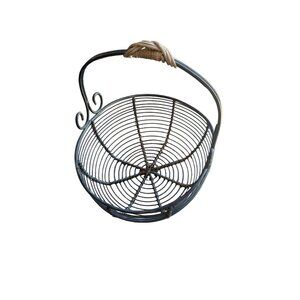 Vintage Chicken Egg Metal Wire Basket w Handle, Hand Tied, Weathered